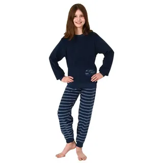christine designer NORMANN Frottee Pyjama langarm Schlafanzug Bündchen, Hose gestreift - 70501 in navy | 158-164