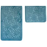 COFI Almina Premium 2 teiliges Bademattenset mit Blumenmotiv Blau