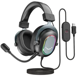 Fifine Gaming Headset mit Mikrofon, Over Ear Kopfhörer mit Kabel, USB Headset für PC PS4 PS5, RGB Headphone mit 3 EQ-Modi, Surround Sound und Ohrpolster