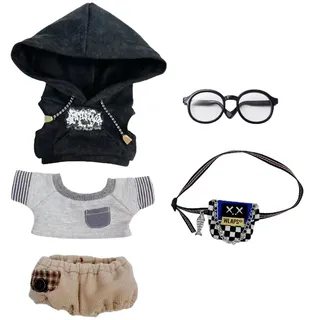 niannyyhouse 20cm Plüsch Puppe Kleidung Hoodie Jeans T-Shirt Brille Rucksack Weich Gefüllte Plüschtier Dress Up Zubehör (Schwarz, 20cm)