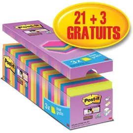 Post-it Super Sticky Notes Haftnotizen farbsortiert, 21 Blöcke + GRATIS 3 Blöcke