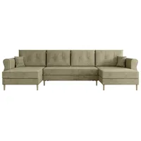 ALTDECOR Ecksofa HERMES-U mit Schlaffunktion und Bettkasten, Polstercouch in U-Form, rückenecht gepolstert, Wohnlandschaft ideal als Gästebett HE... - Beige