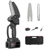OKWISH Akku-Kettensäge Mini Kettensäge Elektro Einhand Motorsäge Handkettensäge, 4 Zoll 10 Abschnitte 48V, mit 2x 12000mAh Akku 2x Ketten und Werkzeugkoffer, für Gartenscheren Astschere Holzschneidenz schwarz