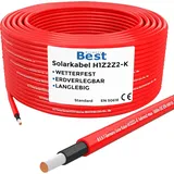 Germany B.e.s.t Solarkabel 6mm2 PV Kabel 6mm2 TÜV Zertifiziertes Solar Kabel aus Kupfer, Photovoltaik Kabel 50m Rot