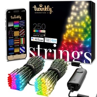 Twinkly STRINGS Special Edition Smarte Lichterkette 250 LEDs RGB+W, Gen II, Kabel schwarz 20m, IoT & Razer Chroma, IP44, Amazon Alexa, Google Assistant, DE-Netzstecker