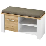 Vito Schuhbank MATERIO, Weiß matt - Eiche Altholz Dekor - B 90 cm - inkl. Kissen
