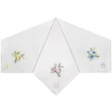Damen-Taschentücher, Blumenstickerei mit Jakobsmuschel und Spitzenecken, 100 % Baumwolle, 29 x 29 cm, Weiß, 3 Stück, weiß, One size - Einheitsgröße