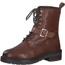 Marco Tozzi Damen Stiefeletten zum Schnüren aus Leder mit Reißverschluss, Braun (Cognac), 41 EU