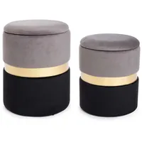 andrea bizzotto Pouf Polina 2er-Set Samt 36 x 44 x 36 cm Grau/Schwarz