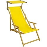 Erst-Holz Gartenliege gelb Strandliege Sonnenliege Holz Relaxliege Sonnendach Deckchair Strandstuhl 10-302NS