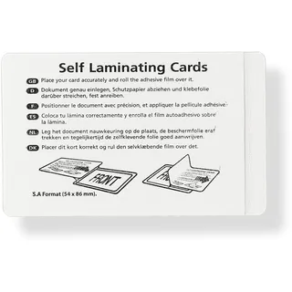 Kaltlaminiertaschen selbstklebend, Laminierfolien aus PET zum Versiegeln und Schützen von Fotos, Speisekarten etc. ohne Laminiergerät, 10er-Set, je 54 mm x 86 mm, transparent