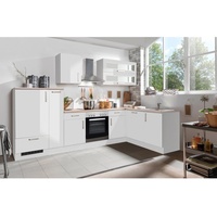 Menke Kuechen Winkelküche White-Premium L-Form 310 x 170 cm weiß hochglanz/asteiche nachbildung