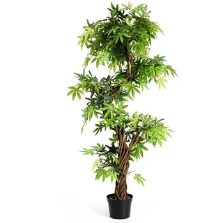 Costway Künstliche Pflanzen mit Naturholzstamm, für Zuhause Büro, 160 cm, Kunstpflanze im Topf, Kunstbaum wie echt,