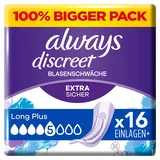 Always Discreet Inkontinenz-Slipeinlagen Damen, Long Plus (16 Binden) Big Pack, starker Schutz, den Sie kaum spüren