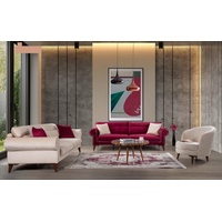 JVmoebel Sofa Garnitur Set Sofagarnitur 3+3+1 Sitz Sofa Sofas Sessel Stoff 3tlg. Set, Made in Europe rosa