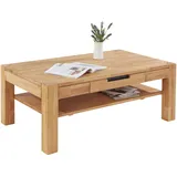 TaBoLe Couchtisch Beistelltisch Kernbuche massiv naturgeölt mit Schubkasten und Ablageplatte B115 x T70 x H45 cm