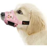 HEELE Hund Maulkorb, Maulkörb für Hunde, Weiche Nylon Drucken Maulkorb Air Mesh Atmungsaktiv Einstellbar Schleife Muster Haustiere Maulkörbe für Kleine Mittlere Große Hunde, Pinke Blume, S