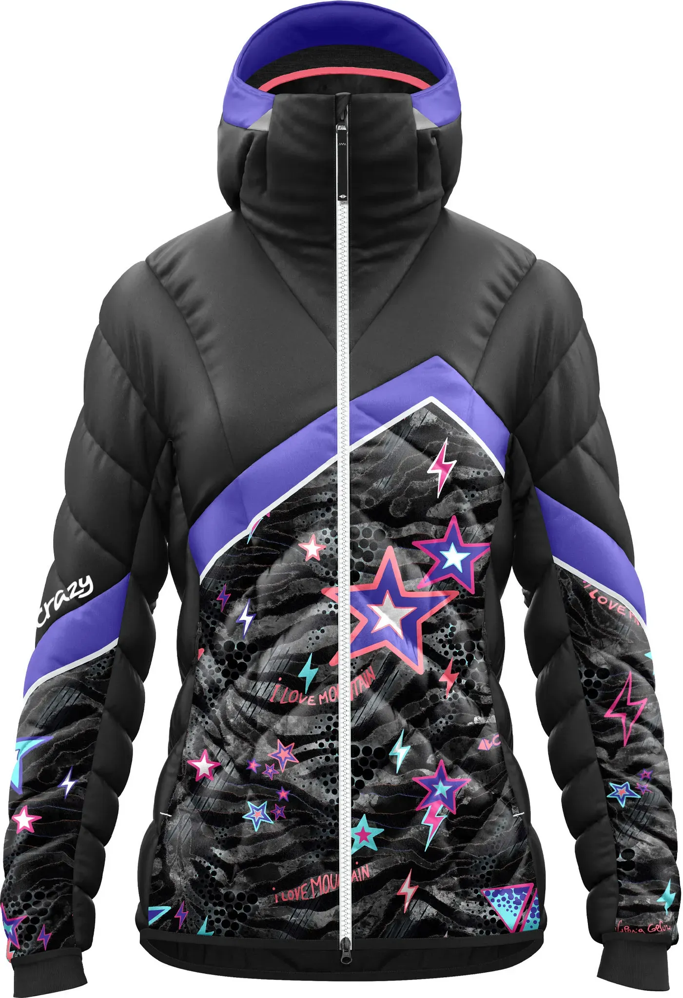 Crazy Idea Electra  Damen Jacke Daunenjacke Kapuzenjacke schwarz M