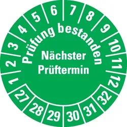Dreifke® Prüfplakette Prüfung bestanden Nä.Prüft.27-32,grün,Dokufolie,Ø30mm,500/Rolle