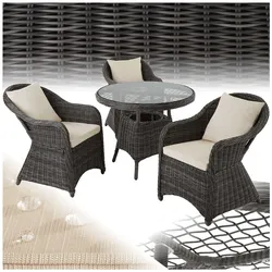 tectake® Rattan Sitzgruppe, mit Aluminiumgestell, wetterfest und UV-beständig, hochwertiges Geflecht, Stühle vormontiert