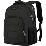 Liokesa Rucksack Herren, Schule Laptop Rucksack Schulrucksack Jungen Teenager mit 15.6 Zoll Laptopfach,Wasserdicht Rucksack Arbeit Schultasche mit USB für Schule, Wandern Reisen, Business, Schwarz