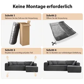 COMHOMA Eckcouch Cordstoff 2-Sitzer Silber