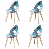 HJhomeheart 4 Esszimmerstühlen, Mehrfarbiger Patchwork-Esszimmerstuhl, Stoffstuhl mit Massivholzbeinen für Esszimmer, (Blau)