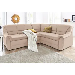 Ecksofa DOMO COLLECTION "Lale zeitlose Formensprache, komfortabel, L-Form", beige (natur), B:251cm H:88cm T:193cm, Struktur grob (85% Polyester, 15% Polyacryl ), Struktur (100% Polyester), Microfaser PRIMABELLE (100% Polyester), Sofas, mit langem Schenkel, wahlweise mit Bettfunktion