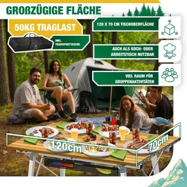 Kesser KESSER® Campingtisch faltbar Klapptisch mit Aluminiumrahmen Aufrollbare Tischplatte Falttisch klappbar inkl. Tragetasche mit Trageband & Netztasche, Holz-Optik