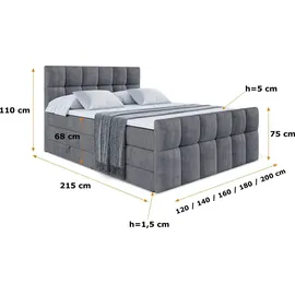 altdecor Boxspringbett mit Matratze und Lattenrost - RICAR -Z KING - 160x200 cm - Dunkelgrau Samt - Topper, Fußteil, Polsterbett mit Bettkasten, B... - Dunkelgrau