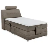 Stella Trading Palermo 2 Boxspringbett 120x200 elektrisch verstellbar, Stone - Bequemes Einzelbett mit dekorativer Steppung & Komfortschaum Topper - 120 x 127 x 234 cm (B/H/T)