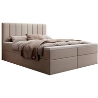 MyBed Allen Boxspringbett Polsterbett mit Kopfteil Bettkasten 160x200 Bonnell-Matratze H4 Topper Beige