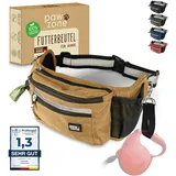 PAWZONE® Futterbeutel Hunde - Leckerlibeutel für Hunde - Bauchtasche für Hunde Zubehör - Leckerlitasche für Hunde - Inkl. Reflektorband & Zusatzgurt für Flexileine (Desert)