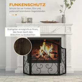 Homcom Kamingitter Klappbares Kaminschutzgitter, Ofenschutzgitter mit 3 Paneelen, Funkenschutzgitter Vintage-Design für Wohnzimmer, Metall,