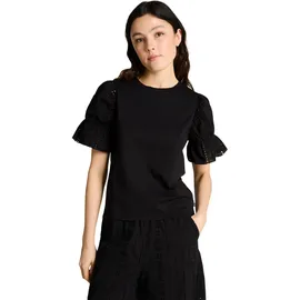 Tom Tailor Denim Damen T-Shirt mit Lochstickereien Schwarz L