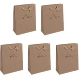 Sigel GT037/5 große Geschenktüten aus Kraftpapier, 5er Set, 33 x 26 cm, braun, "Christmas tree", Papier-Geschenktaschen Weihnachten