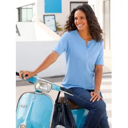 Rundhalsshirt CASUAL LOOKS "Shirt", Damen, Gr. 36, blau (himmelblau), 100% Baumwolle, unifarben, Rundhals, Kurzarm, Shirts