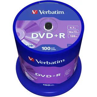 Verbatim DVD+R 16x Matt Silver 4.7GB, 100er Pack Spindel, DVD Rohlinge, 16-fache Brenngeschwindigkeit & Hardcoat Scratch Guard, DVD leer, Rohlinge DVD, DVD Rohlinge Spinde