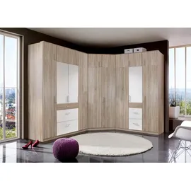 freiraum Kleiderschrank "Click" aus Spanplatte in Eiche-Sägerau-Nachbildung mit 3 Schubladen und 3 Türen. Abmessungen (B/H/T) 135x198x58 cm - Weiß