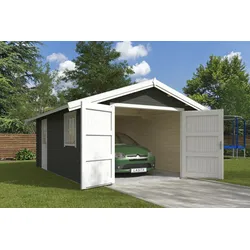 Garage NORDIC HOLZ "Yarik", grün (grüngrau), Holz, Garagen, Einzelgarage mit Satteldach