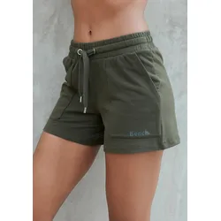 Relaxshorts BENCH. LOUNGEWEAR, Damen, Gr. 40/42, N-Gr, grün (dunkelgrün), angeraute Sweatware, Obermaterial: 95% Baumwolle, 5% Elasthan, unifarben, sportlich, bequem kurz, Hosen, mit aufgesetzten Taschen, Loungeanzug
