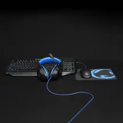 Nedis Gaming Combo Kit - 4-in-1 - Tastatur, Headset, Maus und Mauspad - Blau / Schwarz - QWERTY - IT-Layout