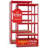 Stagecaptain Heavyrack Lagerregal Holzböden Rot, max. 875 kg 2x Set
