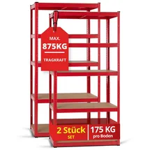 Stagecaptain Heavyrack Lagerregal Holzböden Rot, max. 875 kg 2x Set