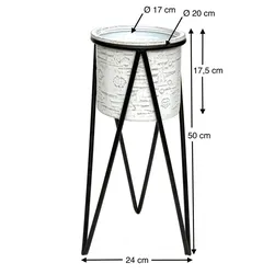 DanDiBo Blumenhocker mit Topf Metall Schwarz Weiß S 50 cm Blumenständer 96043 Blumensäule Modern Pflanzenständer Pflanzenhocker