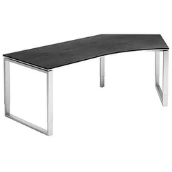 röhr Imperia höhenverstellbarer Schreibtisch quarzit Bogenform, Kufen-Gestell silber 217,0 x 114,0 cm