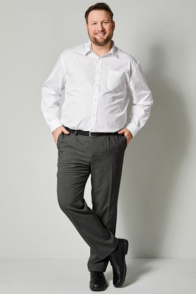 Men Plus Anzughose Men+ Hose Regular Fit Bundfalten bis Gr. 35 grau|grün 60