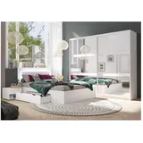 Lomadox Schlafzimmer-Set FAIDO-166, (Spar-Set, 4-tlg., Kommode Nachttische Bett Schwebetürenschrank), weiß, Kopfteil mit LED-Beleuchtung, Liegefläche 180x200cm weiß