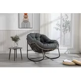 FELIXLEO Schaukelsessel Rattan Schaukelstuhl mit Polster Gartenstuhl Outdoor Grau (1-St)