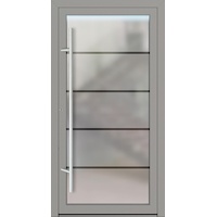 PREMIUM Aluminium Glas Haustür "ROMY" 90 mm vollglas flügelüberdeckend Graualuminium RAL 9007 außen öffnend DIN links (Sicht von außen)
